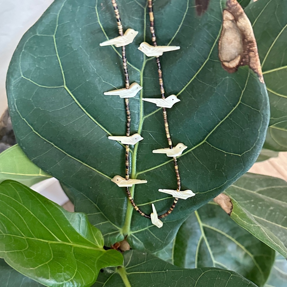 Handcrafted Zuni Bird Necklace in Cream and Brown vintage pawn Navajo